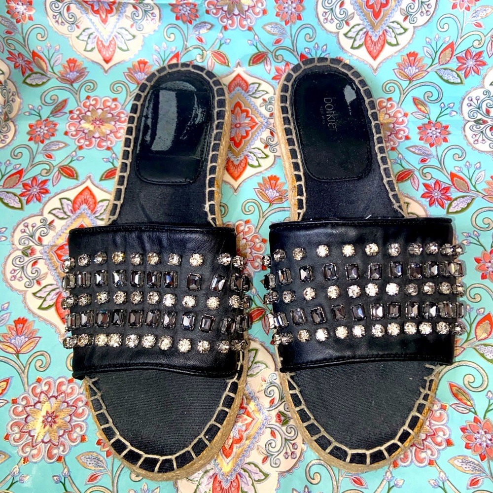 Botkier Julie Slide Espadrille Sandals in black with crystals size 9